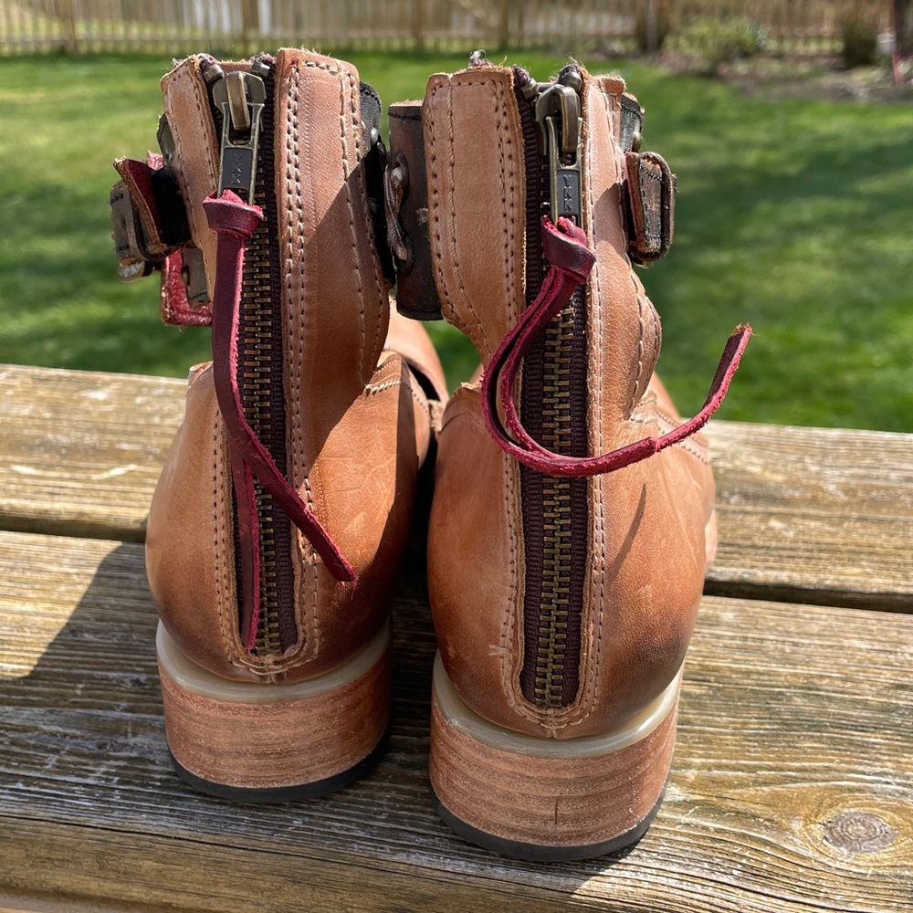 Freebird by Steven Sz 8 Moana Brown Leather Ankle-Strap Flats Burgundy Lined - Picture 8 of 13